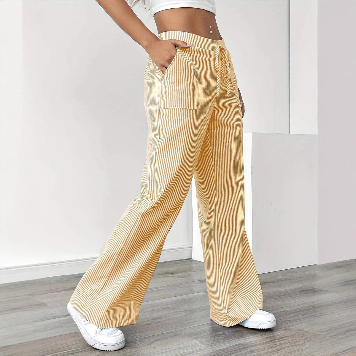Damen nan weite Baumwoll-Loungehose mit Tunnelzug und Seitentaschen