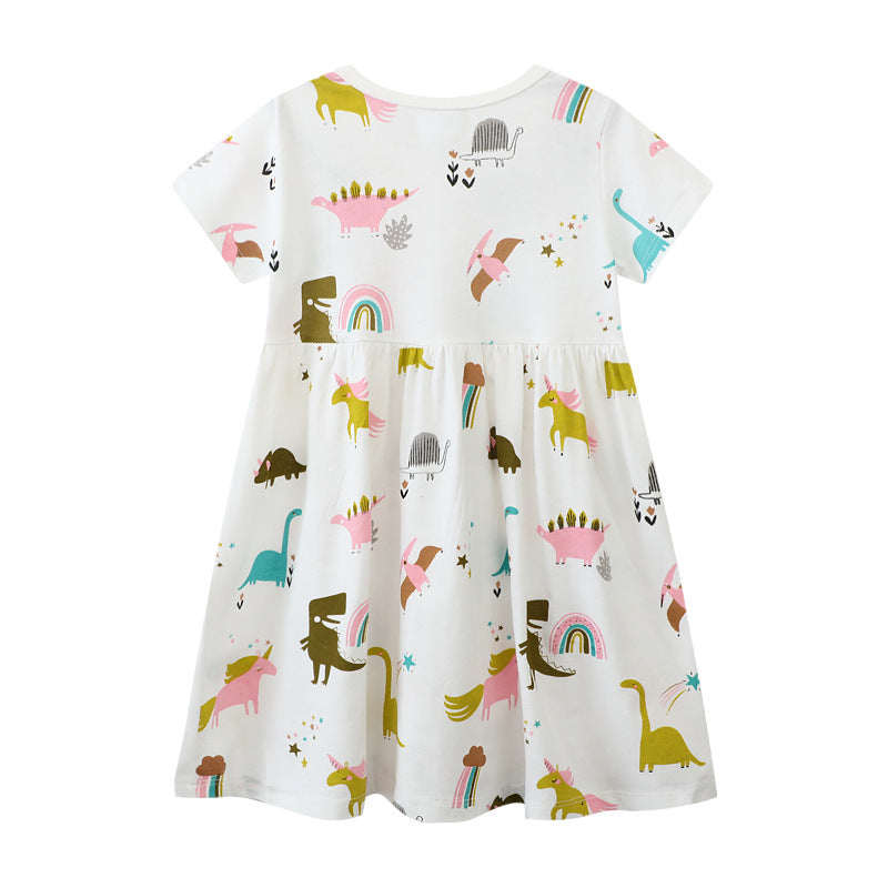 Mädchen Freizeitkleid mit verspielten Dinosaurier- und Einhorn-Motiven