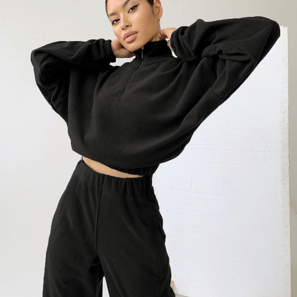 Damen nan kurz geschnittenes Thermo-Fleece-Set mit Halbfront-Reißverschluss und hohem Komfortbund