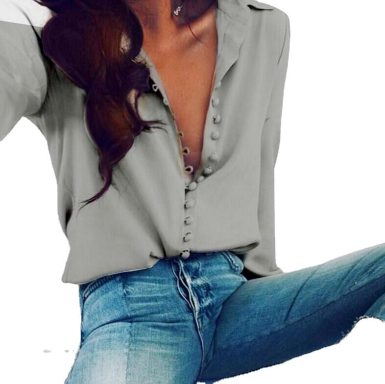Damen nan seidige V-Bluse mit verdeckter Stoffknopfleiste und legerer Passform