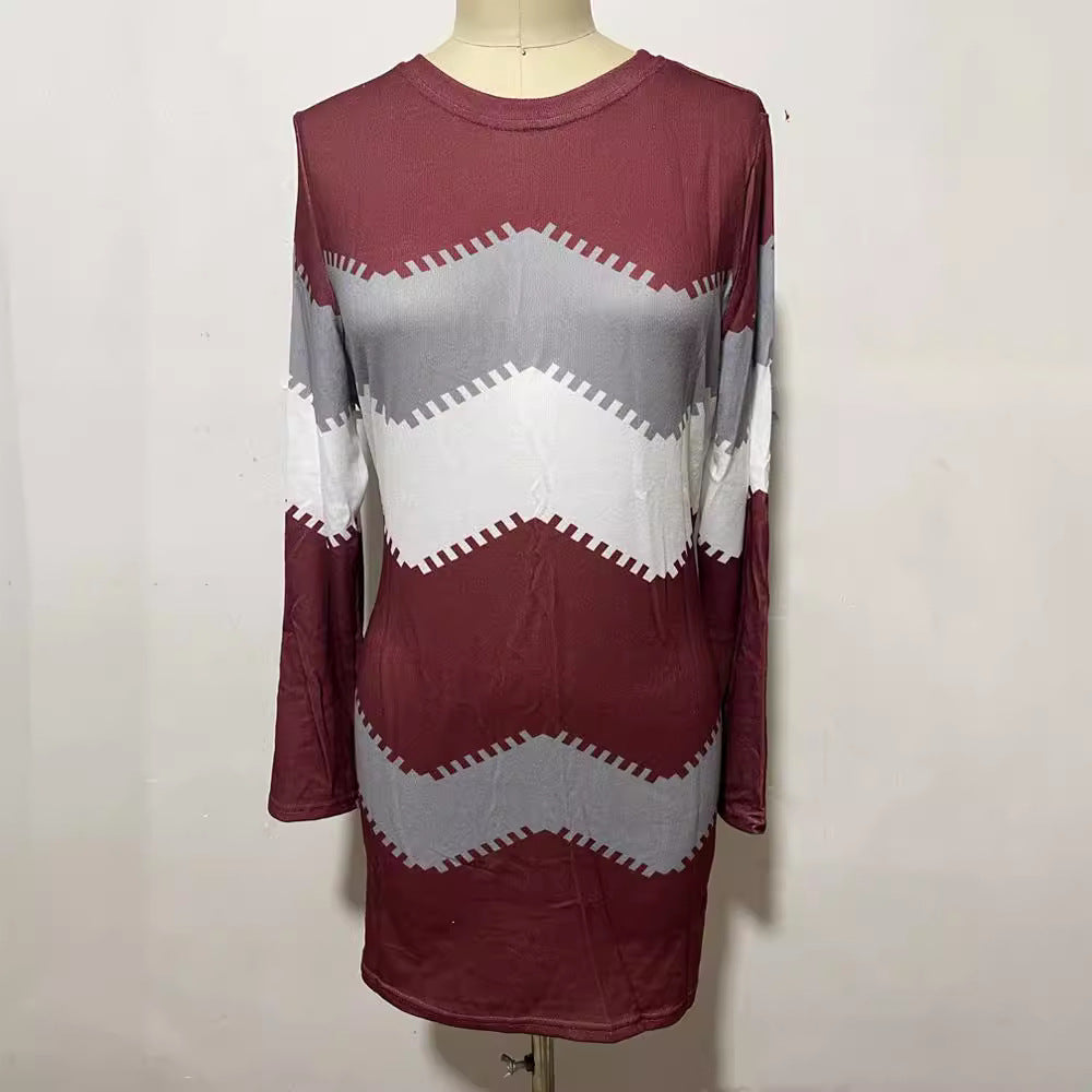 Damen nan Longsleeve-Strickkleid mit Chevron-Muster, geradem Saum und körperumspielender Passform