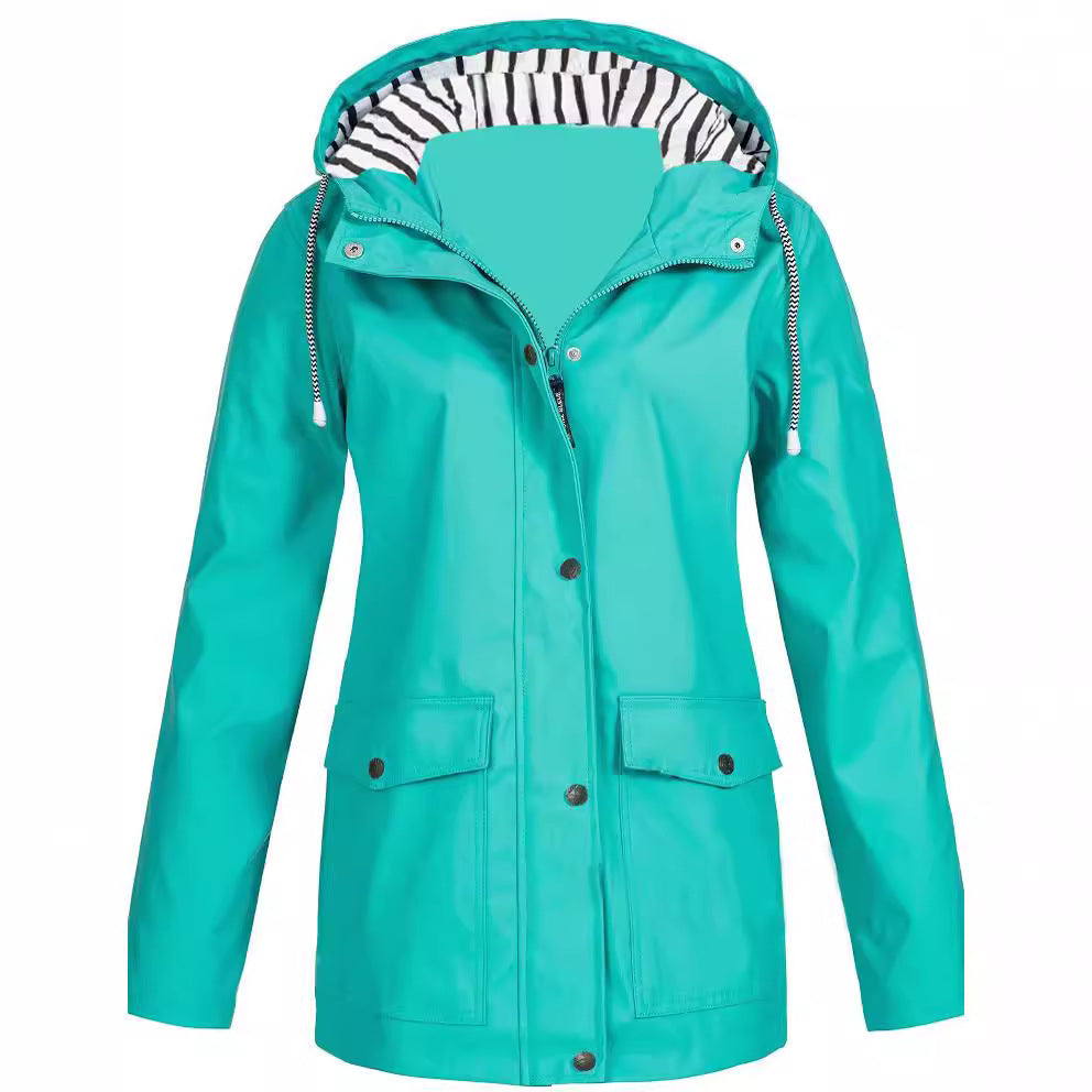 Damen nan wasserdichter Parka mit Kapuze, Kordelzug und aufgesetzten Taschen
