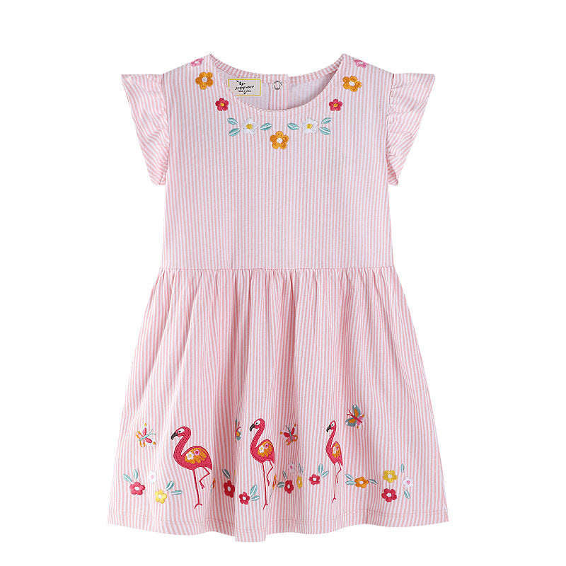 Mädchen Sommerkleid mit floralem Design und verspielten Flamingo-Applikationen