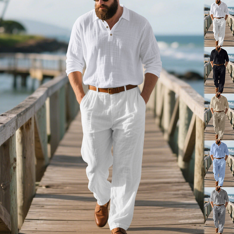 Herren nan elegante Leinenhose mit Bundfalten, geradem Bein und verdecktem Hakenverschluss