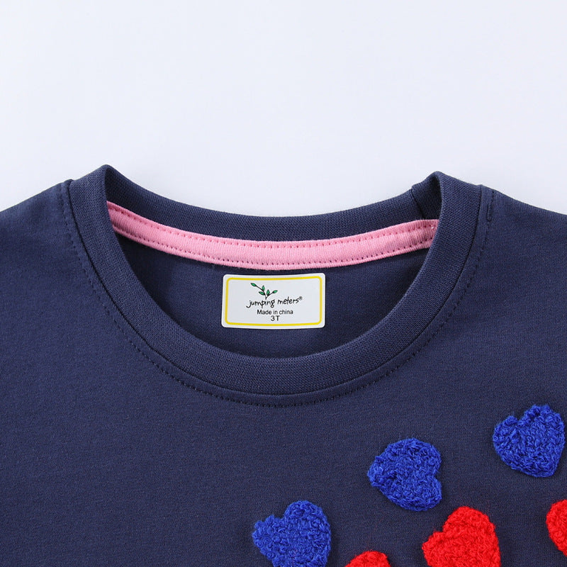 Mädchen T-Shirt Kleid mit buntem Herz-Stickdesign