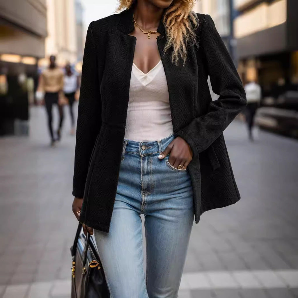 Damen eleganter Blazer im Fischgrätmuster mit taillierter Silhouette Selmira