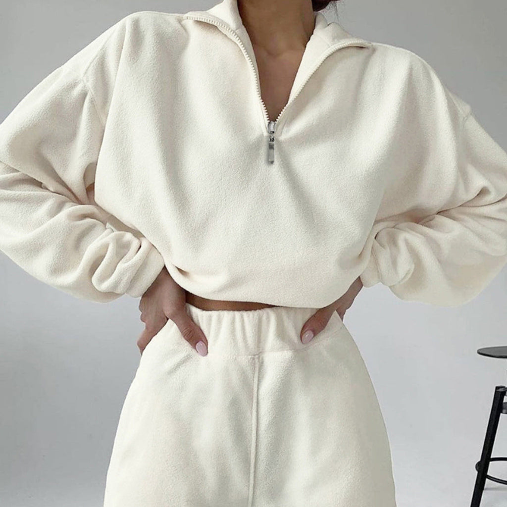 Damen nan kurz geschnittenes Thermo-Fleece-Set mit Halbfront-Reißverschluss und hohem Komfortbund