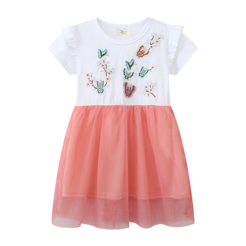 Mädchen Kurzarm Kleid mit floralem Tüllrock