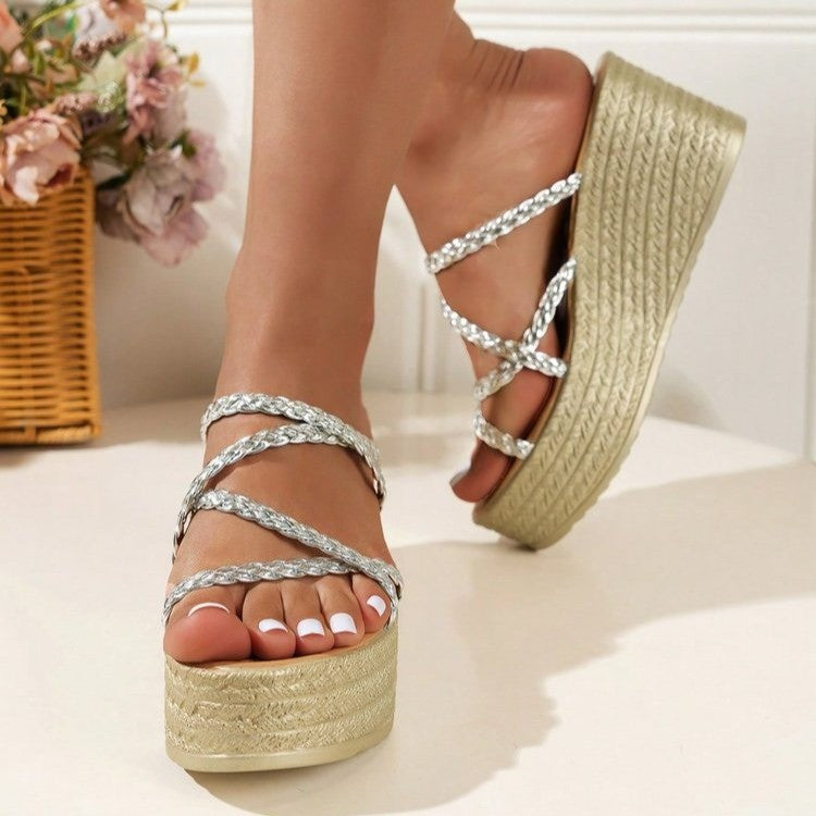 Damen elegante Plateau-Sandalen mit geflochtenem Riemendesign Selmira