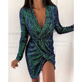 Damen Funkelndes Cocktailkleid mit V-Ausschnitt und langen Ärmeln Selmira
