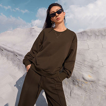 Damen nan Oversize-Sweatshirt und weite Loungehose Set mit Tunnelzug, dezenter Nahtführung und elastischen Bündchen