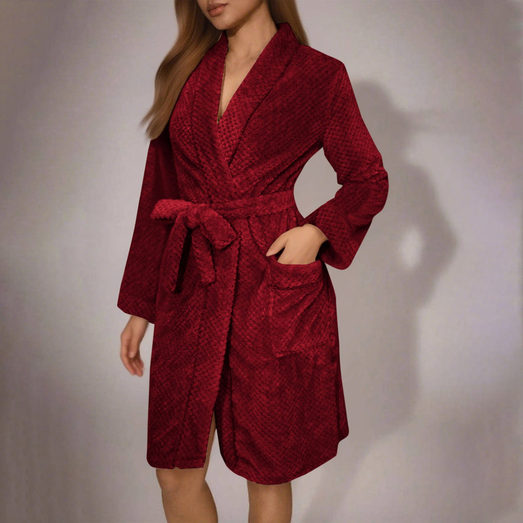 Damen Kuscheliger Bademantel mit Gürtel und Taschen Selmira