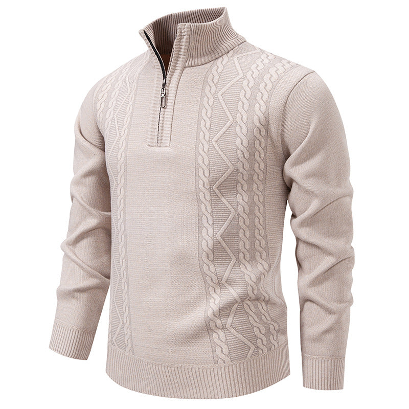 Herren nan gehobener Strickpullover mit Halbzip, Stehkragen und dekorativem Zopfmuster