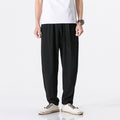 Herren nan entspannte Leinen-Baumwoll Harem-Joggerhose mit verdecktem Tunnelzug und tapered Bein