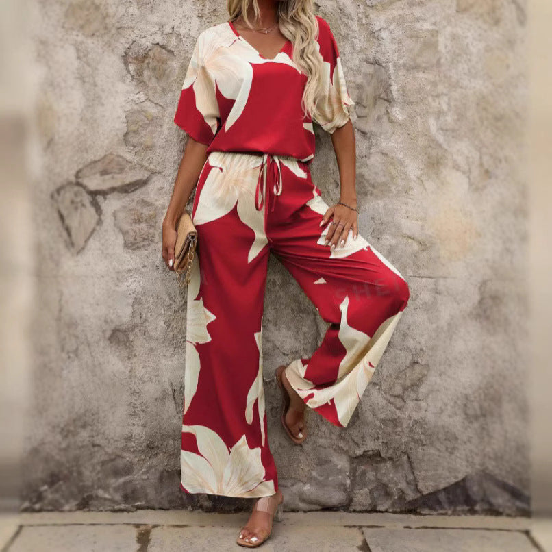 Damen luftiger Hosenanzug mit floralem Print und elastischem Bund Selmira