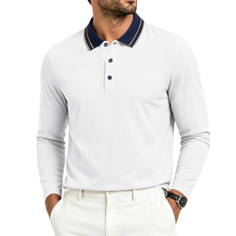 Herren nan langärmliges Piqué-Poloshirt mit Kontrastkragen und Dreiknopfleiste