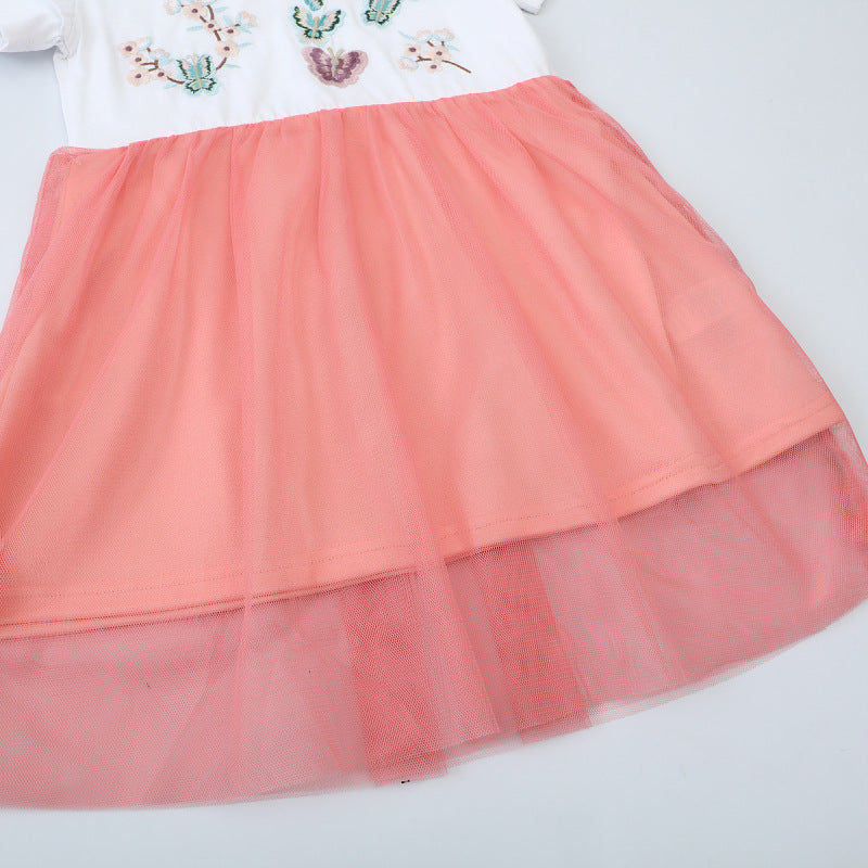 Mädchen Kurzarm Kleid mit floralem Tüllrock