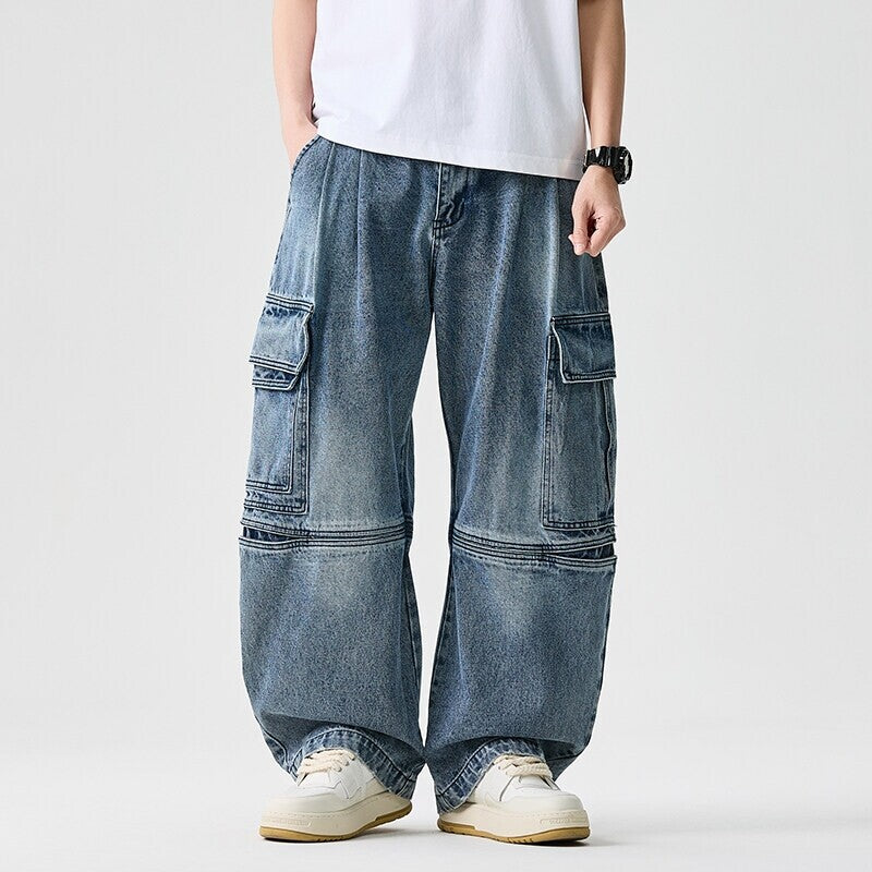 Herren nan extraweite Cargo-Jeans im Baggy-Stil mit verstärkten Knie-Nähten