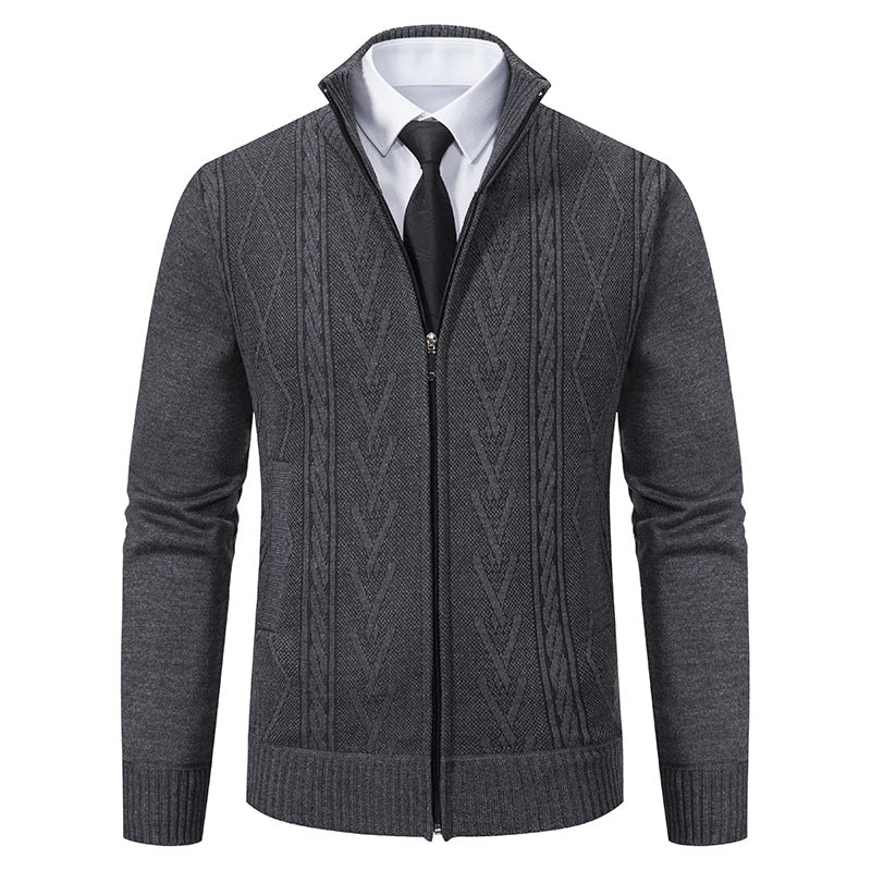 Herren nan gehobene Strickjacke mit erhabenem Zopfmuster und durchgehendem Reißverschluss