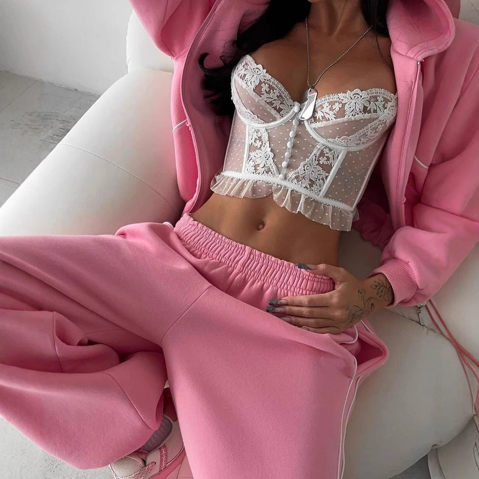 Damen nan weites Oversize-Trackset mit Reißverschluss-Kapuzenjacke und extraweiter Loungehose