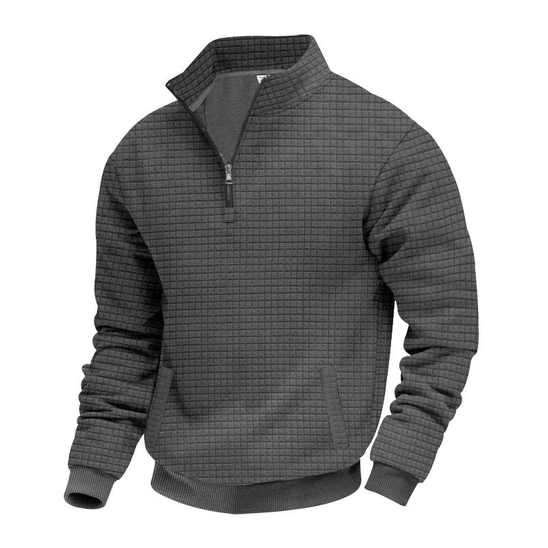 Herren nan wärmendes Waffel-Halbzip-Sweat mit Kastenquadratstruktur und Kängurutasche