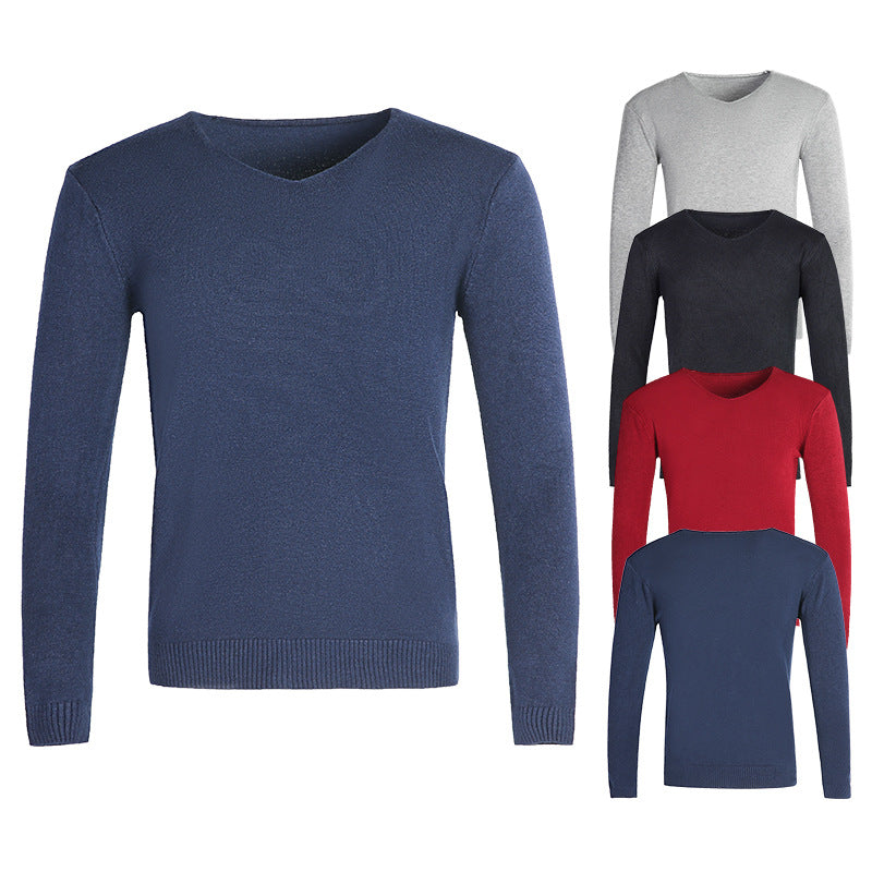 Herren nan feiner V-Ausschnitt-Pullover aus Baumwoll-Merino-Mix mit schmaler Silhouette