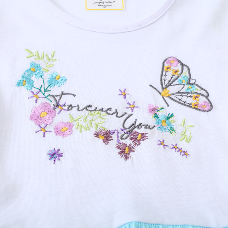 Mädchen Freizeitkleid mit bezaubernder Blumen- und Schmetterlingsstickerei
