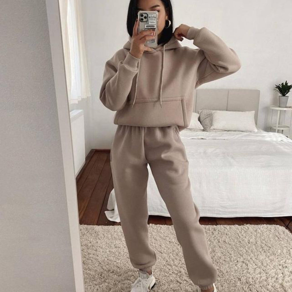 Damen nan kuscheliger Oversize-Kapuzenpullover und Highwaist-Jogginghose Set