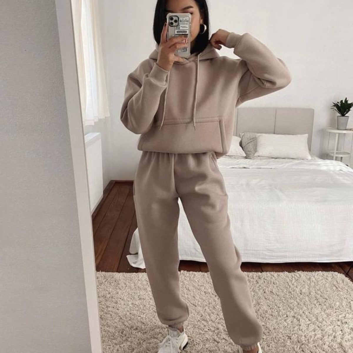 Damen nan kuscheliger Oversize-Kapuzenpullover und Highwaist-Jogginghose Set
