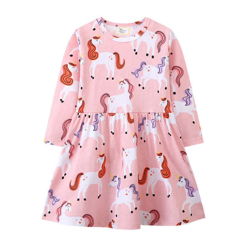 Mädchen Langarmkleid mit fröhlichem Einhorn-Design