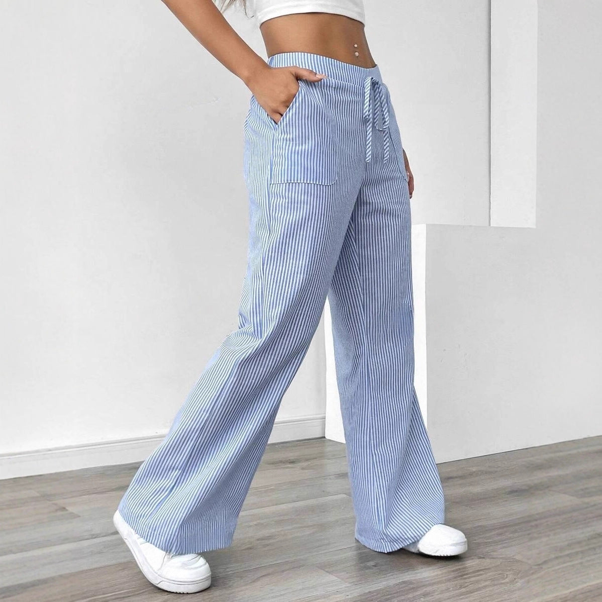 Damen nan weite Baumwoll-Loungehose mit Tunnelzug und Seitentaschen