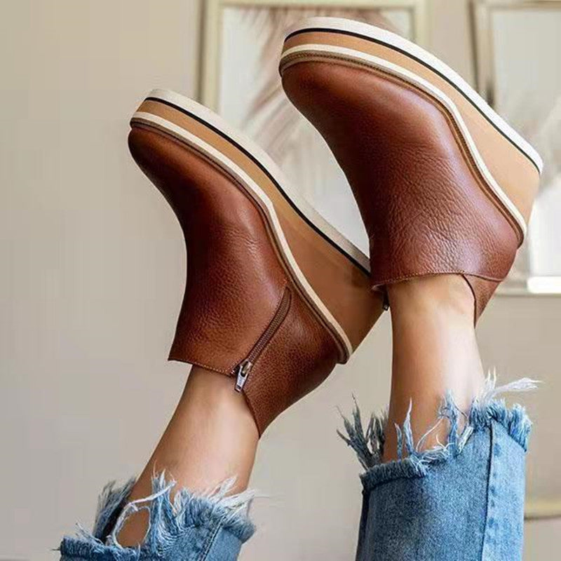 Damen nan Keilabsatz-Stiefelette mit verstecktem Plateau und elastischen Einstiegsleisten