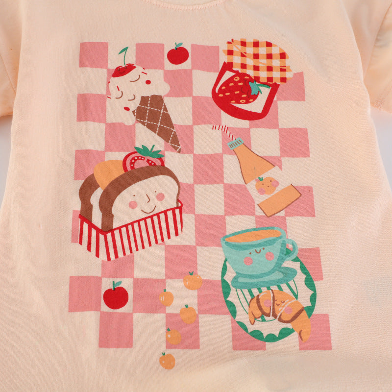 Mädchen T-Shirt mit fröhlichem Speisenmotiv