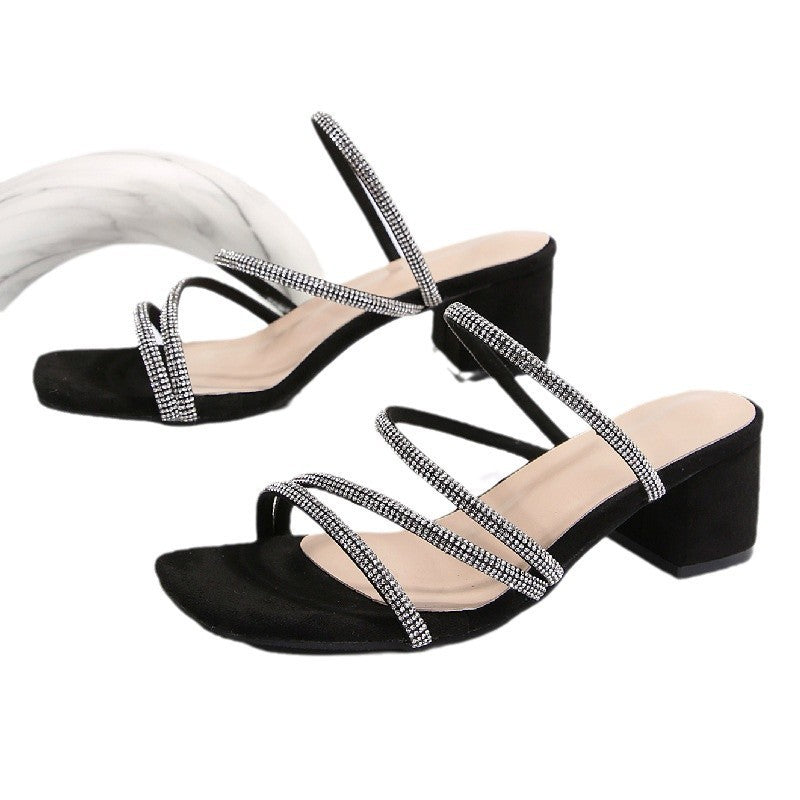 Damen Elegante Sandalen mit funkelnden Riemen und blockiertem Absatz Selmira