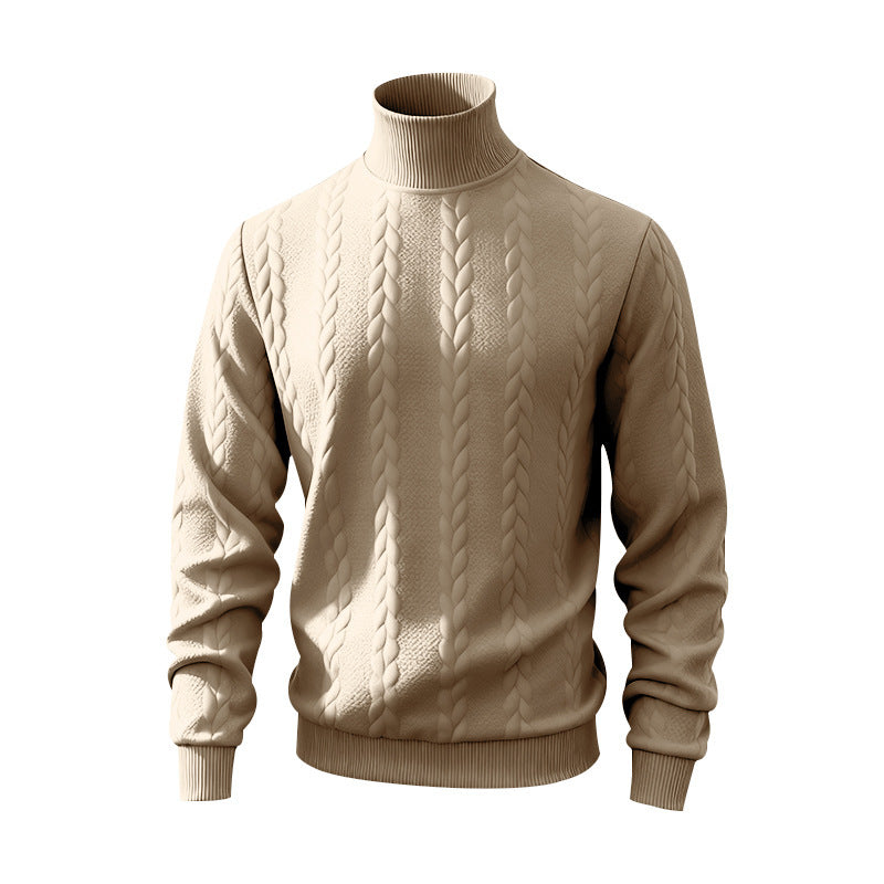 Herren nan feiner Zopfmuster-Rollkragenpullover mit schmaler Passform, geripptem Kragen und elastischen Bündchen