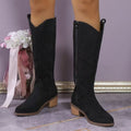 Damen nan Kniestiefel im Westernstil mit mittelhohem Blockabsatz seitlichem Reißverschluss und gesticktem Wildlederfinish