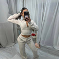 Damen nan kurzes Zip-Cropped-Shirt mit formendem Bund und breite Relax-Sweatpants mit Tunnelzug