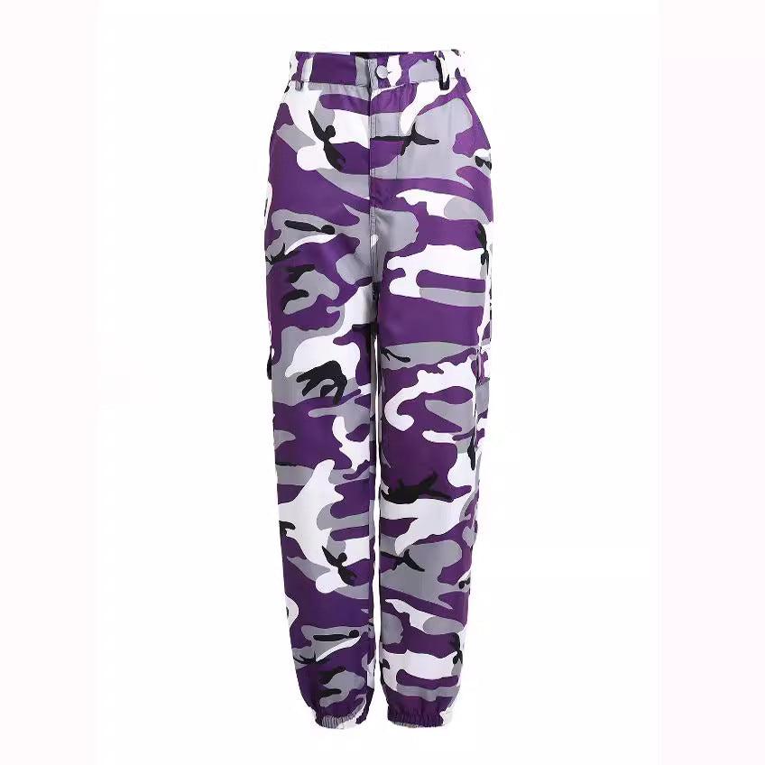Damen nan Cargohose mit urbanem Camouflage-Print und elastischem Bund
