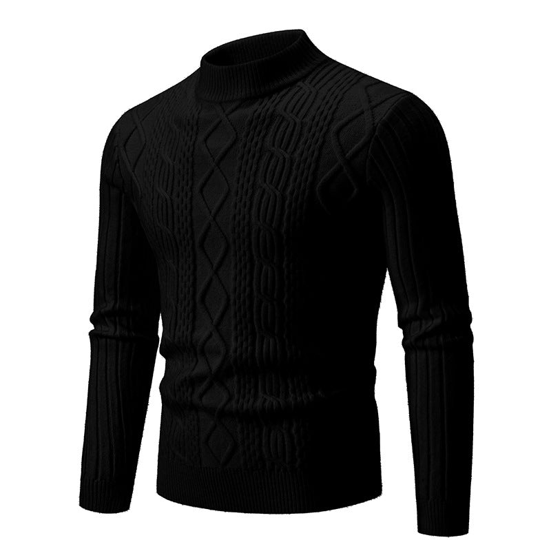 Herren nan gerippter Zopfmuster-Rollkragenpullover Slim Fit