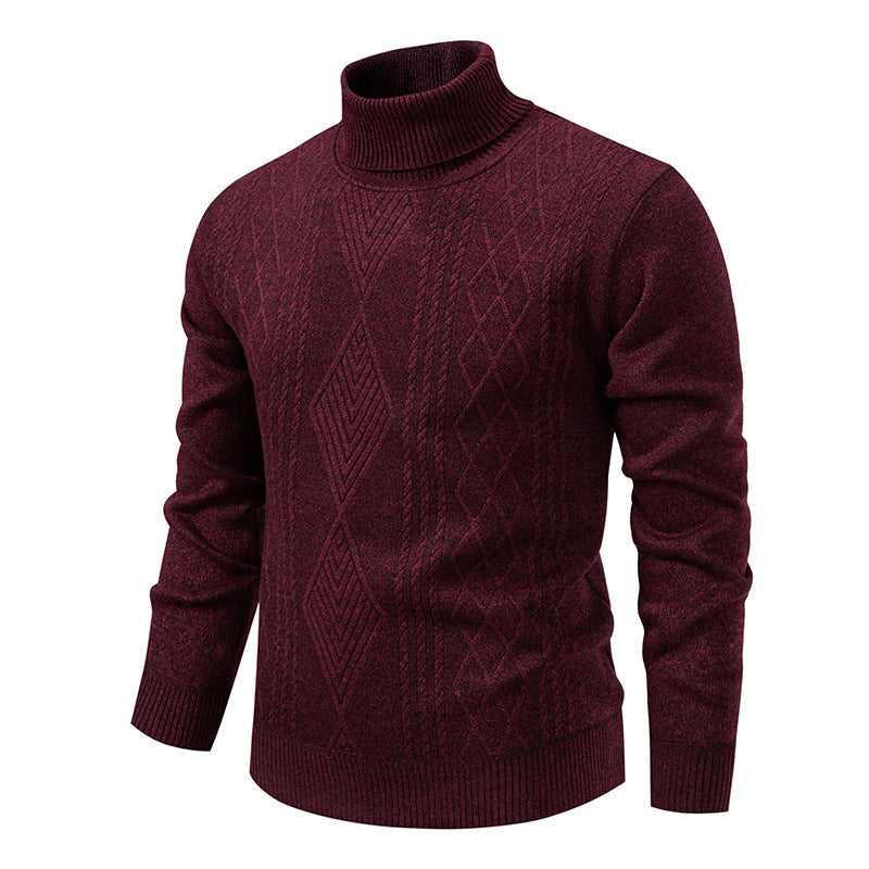 Herren nan Feinstrick-Rollkragenpullover mit strukturierter Zopfmuster-Struktur und körpernahem Schnitt