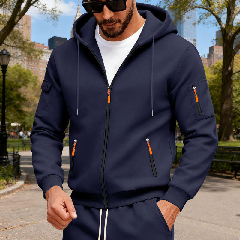 Herren nan Kapuzen-Sweatjacke mit durchgehendem Reißverschluss, mehreren Reißverschlusstaschen und Ärmel-Pocket