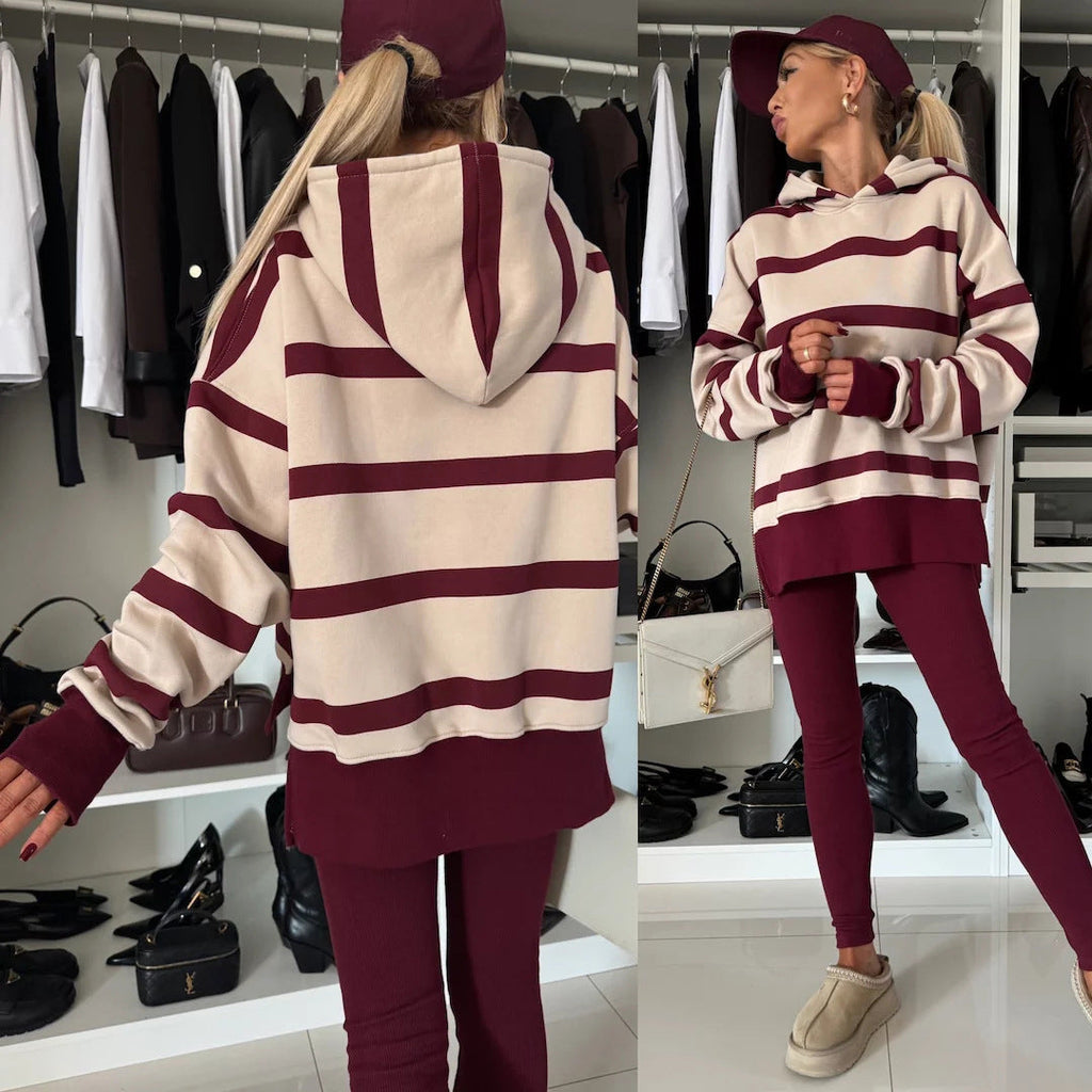 Damen nan oversized Kapuzenpullover mit Leopardenprint, kontrastbündchen und verlängertem Rückensaum
