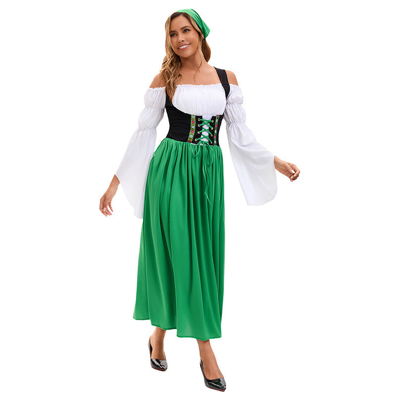 Damen nan Renaissancauernkleid mit geschnürtem Korsett und Trompetenärmeln