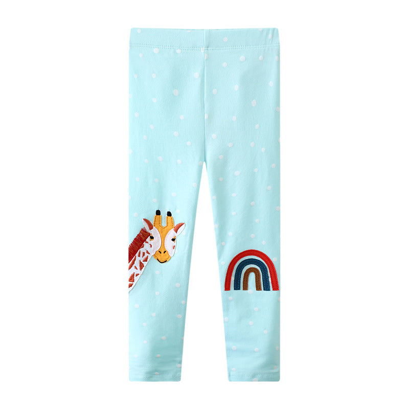 Mädchen Leggings mit entzückender Giraffen- und Regenbogenapplikation