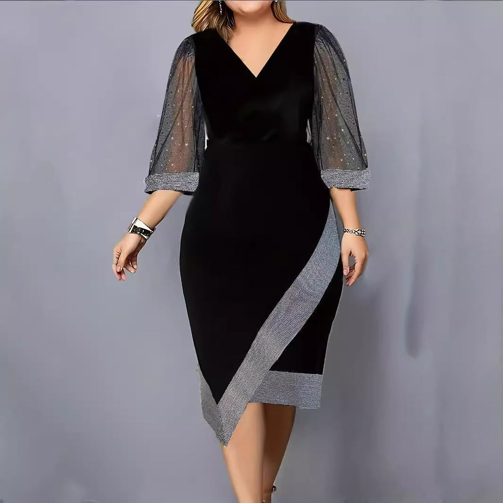 Damen Elegantes Cocktailkleid mit transparenten Puffärmeln und asymmetrischem Saum Selmira