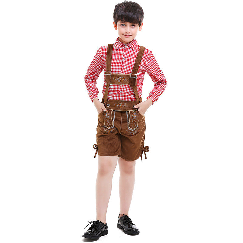 Unisex nan traditionelle Kinderlederhose mit verstellbaren Trägern und feiner Stickerei