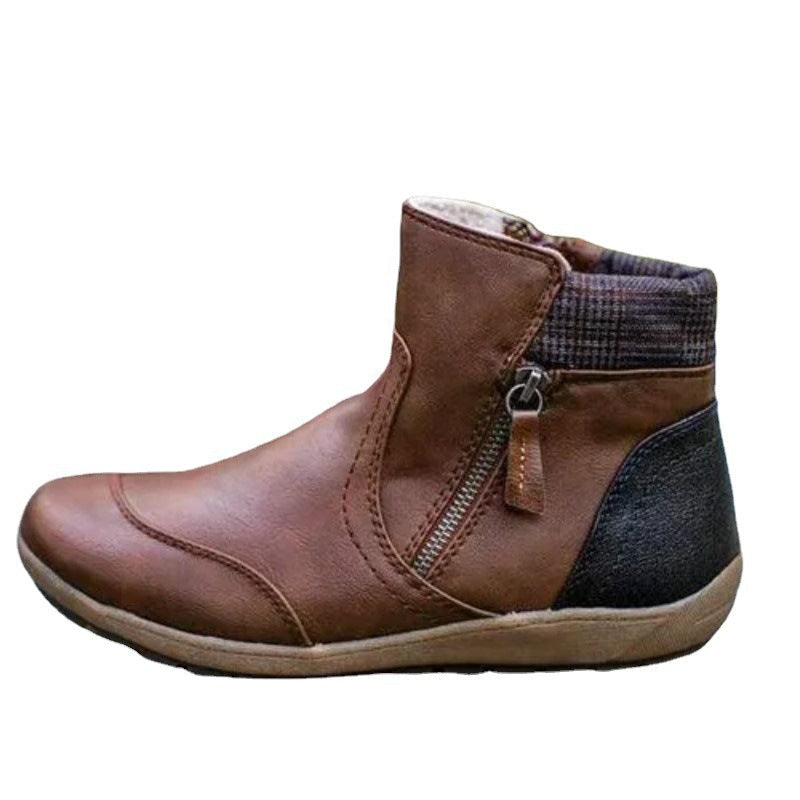 Damen nan lederoptik gefütterte Stiefelette mit seitlichem Reißverschluss und rutschfester Laufsohle