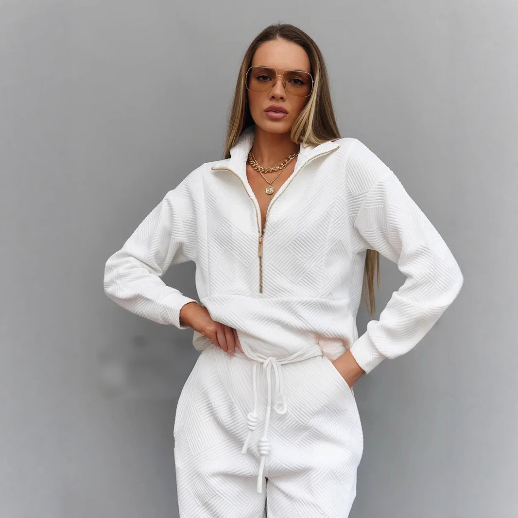 Damen nan gesteppter Loungeanzug mit halbem Reißverschluss und elastischer Komforthose