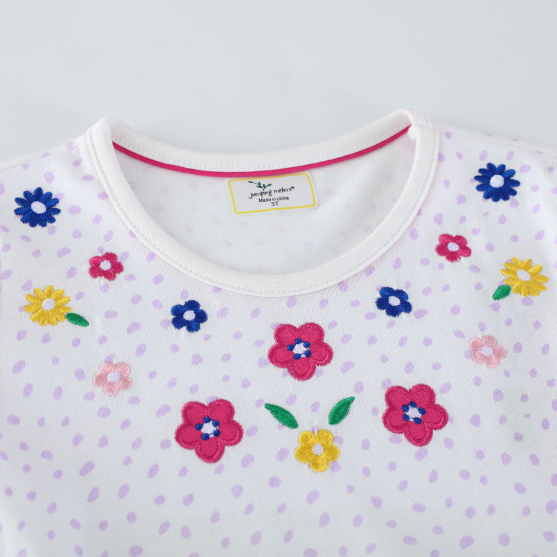 Mädchen Baumwollkleid mit buntem Dinosaurier- und Blumenmotiv