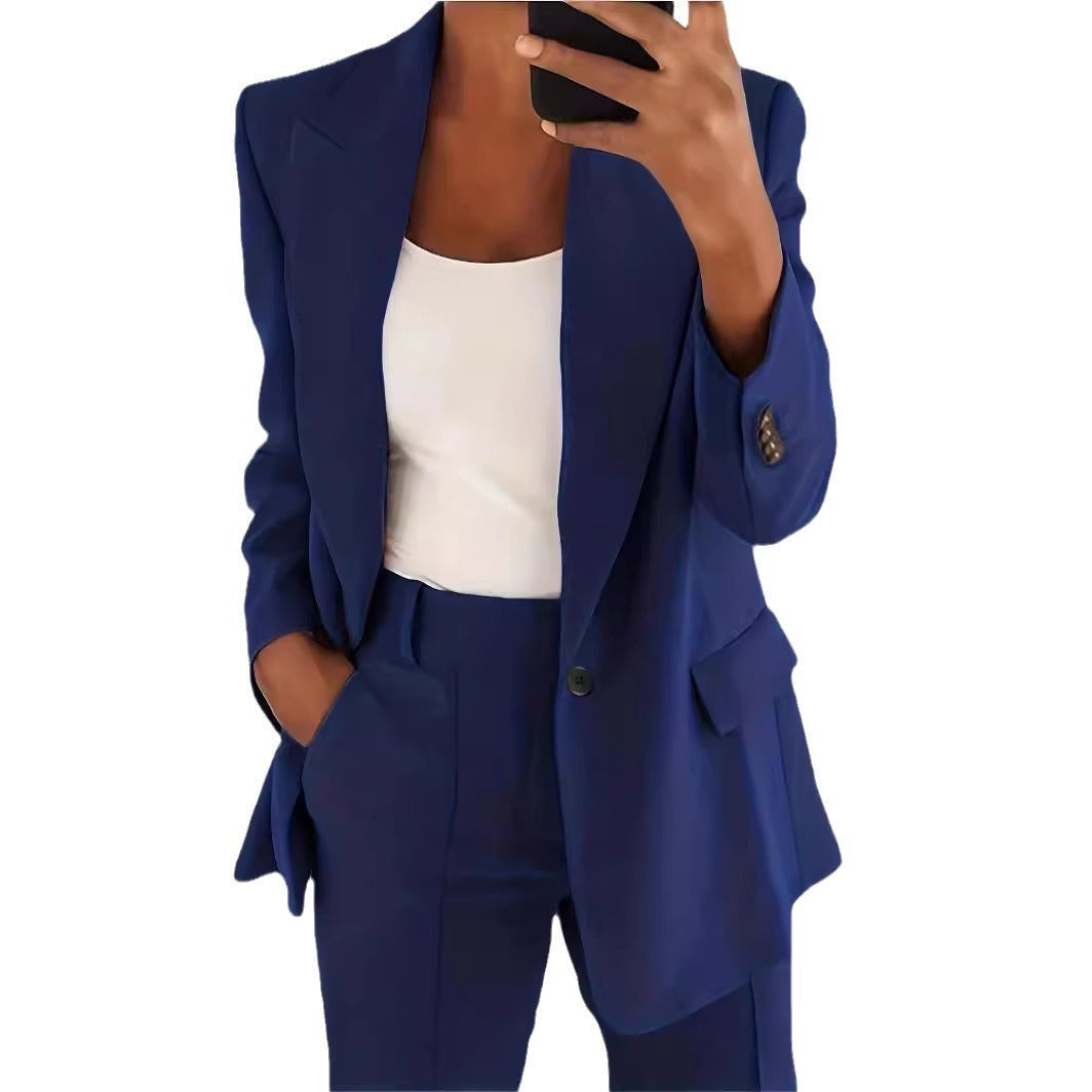 Damen nan taillierter Blazer-Hosen Businessanzug aus Stretchstoff